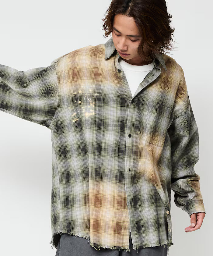 Relax Fit Relaxed Fit Bleached Ombre Check Flannel Shirt [Limited Edition]