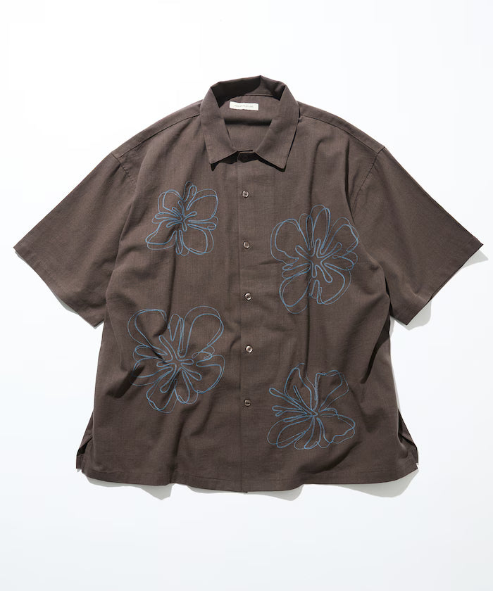 Relaxed Fit Flower Embroidered Short Sleeve Open Collar Shirt [Limited Edition]