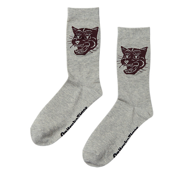 MIDDLE SOCKS - HEATHER GREY/BURGUNDY