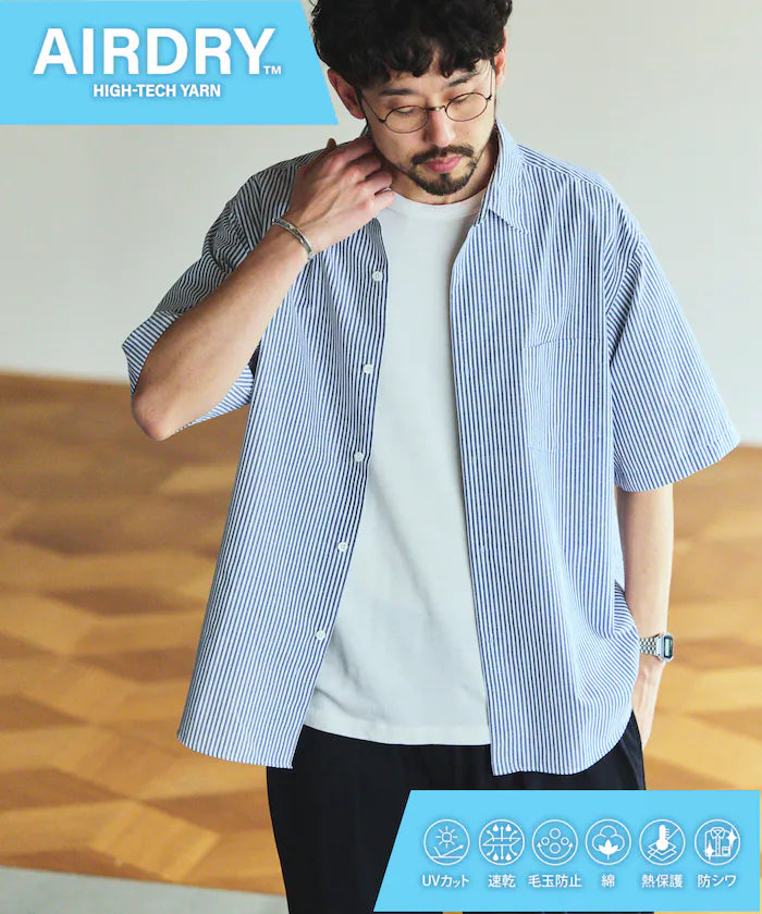 AIRDRY HIGH TECHYARN High-performance material broad regular collar shirt short sleeve quick-drying moisture absorption - Border/Stripe