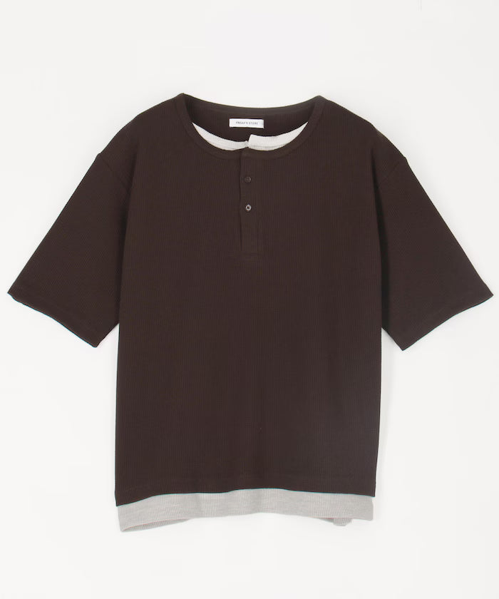 Waffle Fake Layered Henry Neck T-Shirt