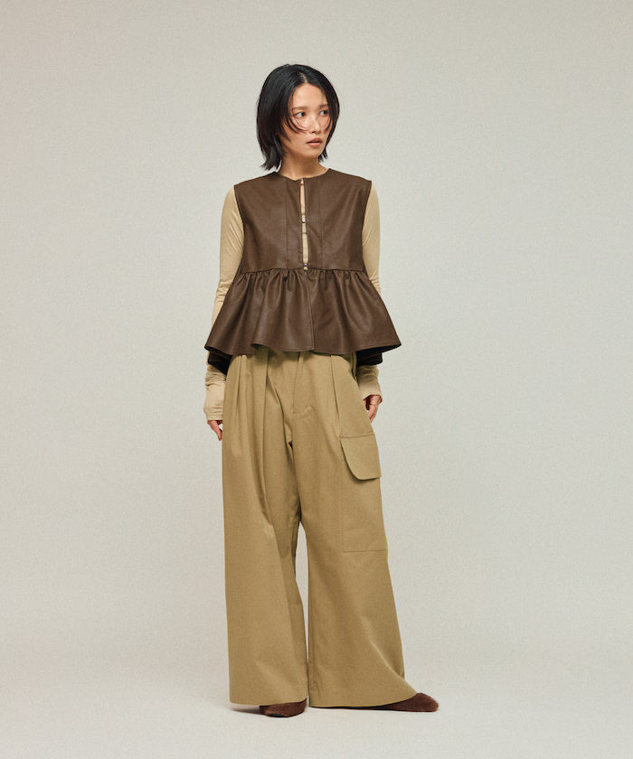 Leather Peplum Gathered Vest
