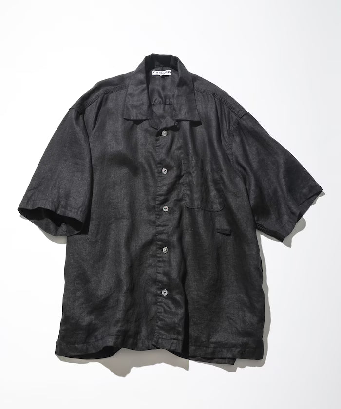 Linen Open Collar Shirt - Black