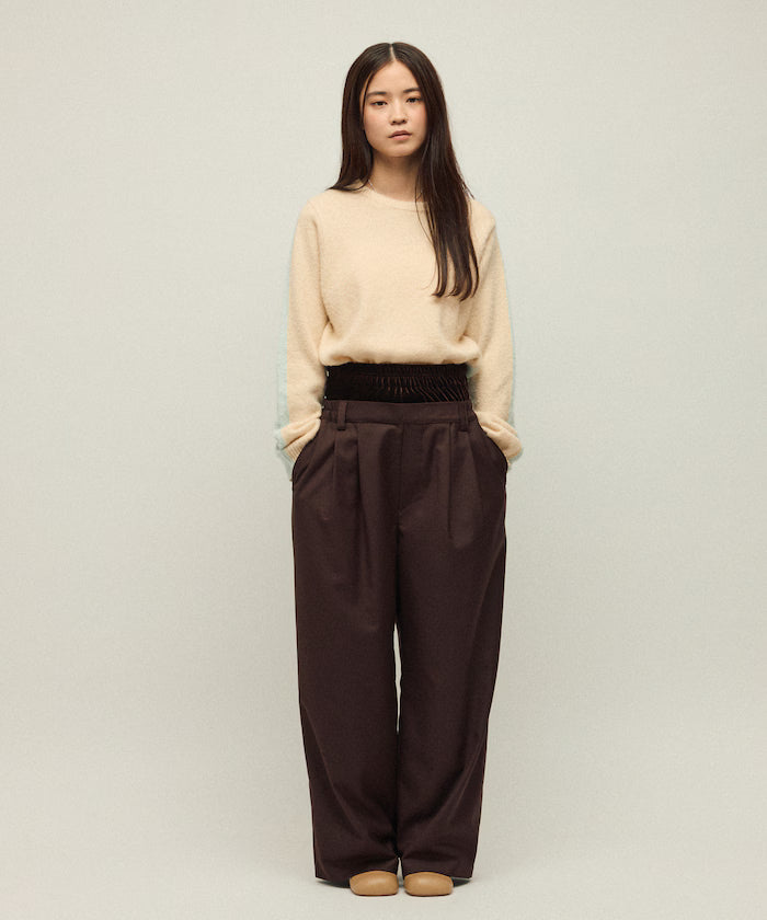 Velour Double Waist Easy Slacks / Wide Silhouette Wool-like Slacks Pants