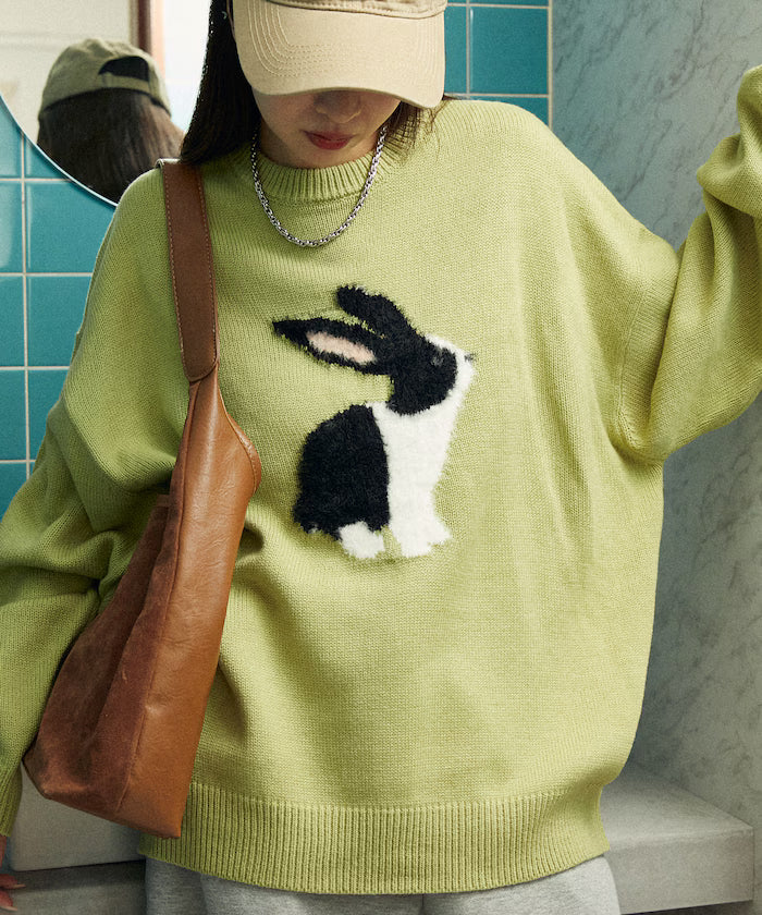 Shaggy Embroidered Rabbit Design Knit Limited Edition