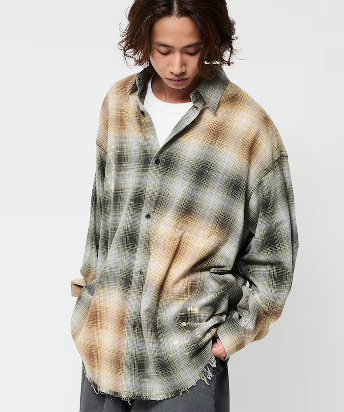 Relax Fit Relaxed Fit Bleached Ombre Check Flannel Shirt [Limited Edition]