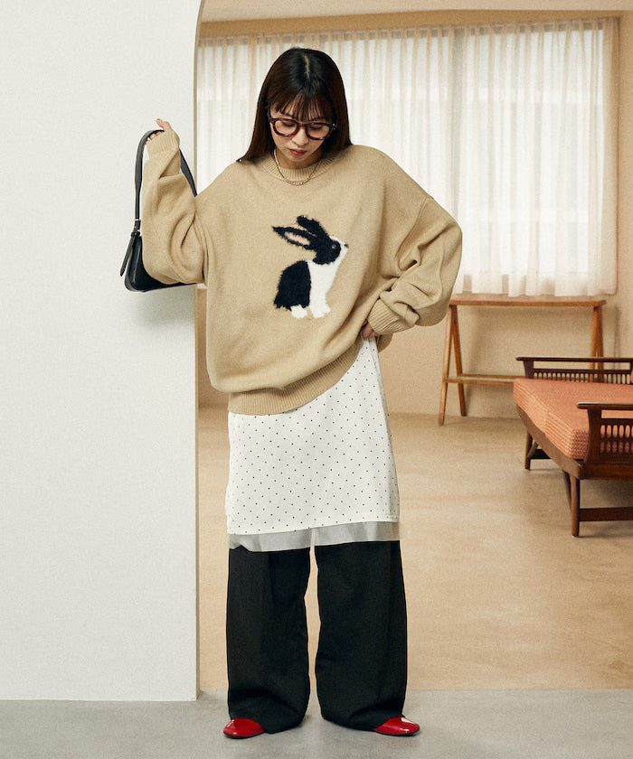 Shaggy Embroidered Rabbit Design Knit Limited Edition