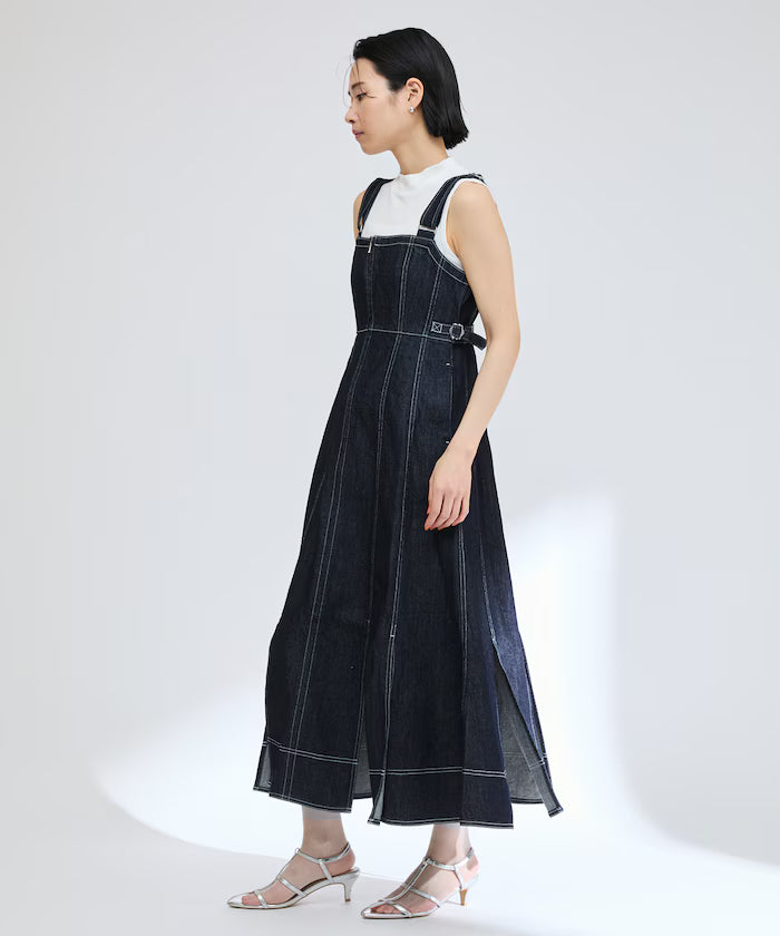 Denim Mermaid Dress / A-Line Slit Denim Overall Dress / Jumper Skirt