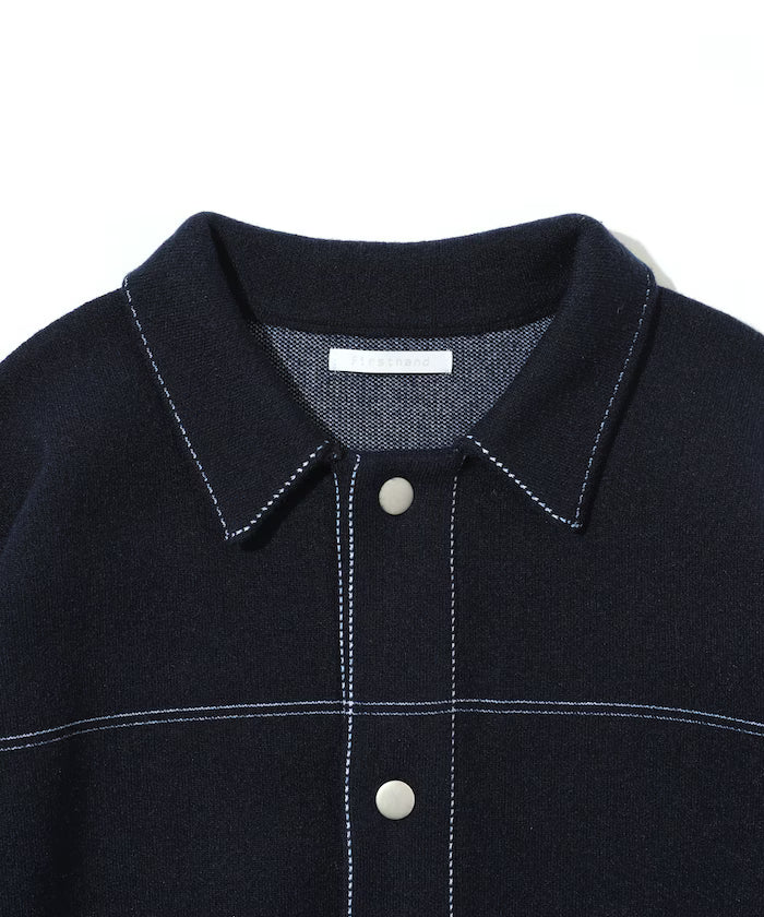 Oversized Wool Blend Knit Coverall / Color Stitch Knit Jacket