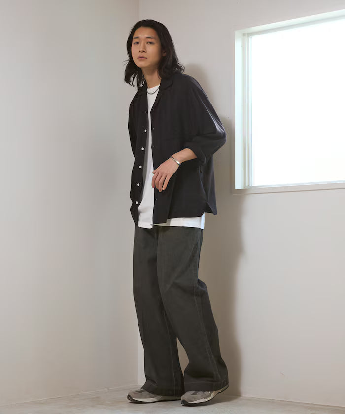 Dobby Woven Long Sleeve Open Collar Shirt / Big Silhouette