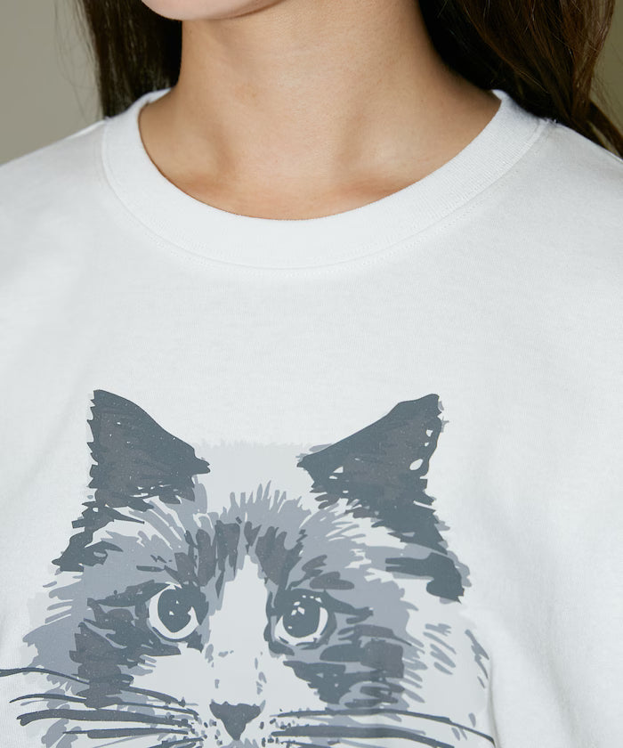 Handwritten-style Cat Print Foil Logo Long Sleeve T Limited Edition