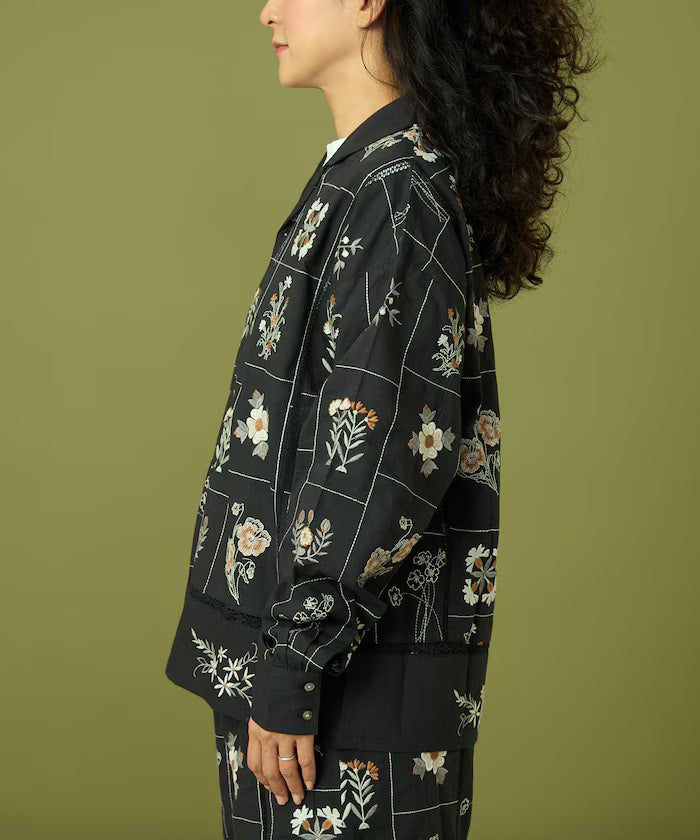 Patchwork Floral Embroidery Long Sleeve Shirt