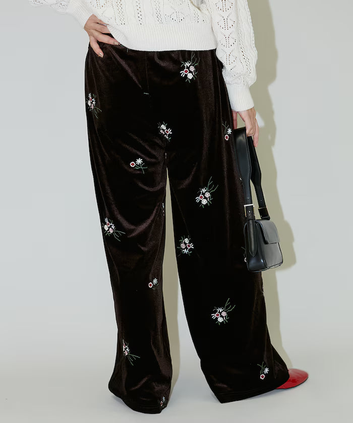 Flower Embroidery Velvet Easy Pants Limited Edition