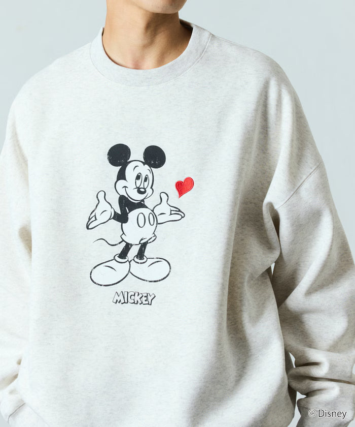 DISNEY/Mickey Mouse/Custom Crew Neck Printed Sweatshirt/Heart [Limited Edition] - Ash Gray