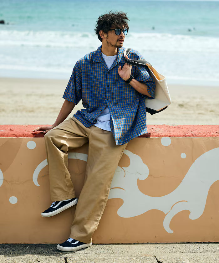 AUSTRALIAN COTTON Open Collar Check Shirt Short Sleeve