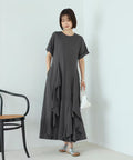 Organic Cotton Draped Flare Dress - Charcoal Gray