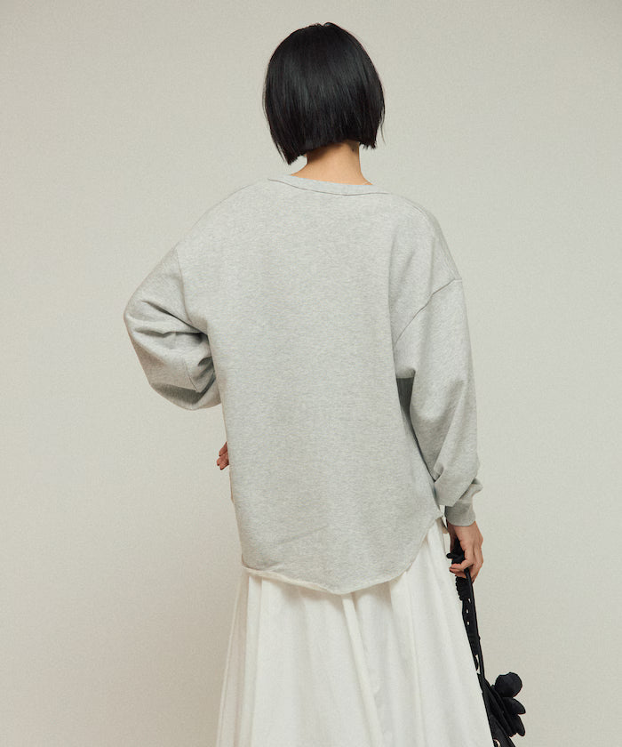 Organic Cotton V-Neck Embroidery Sweatshirt / Relaxed Fit / French Terry Sweatshirt