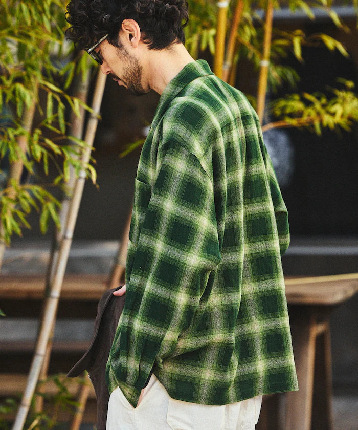 Pre-dyed ombre check sheer shirt relaxed fit