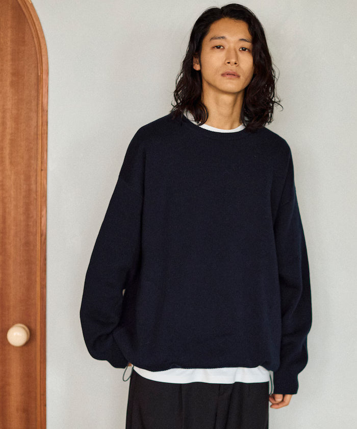 Milan Rib Spindle Crew Knit / Easy Care - Navy