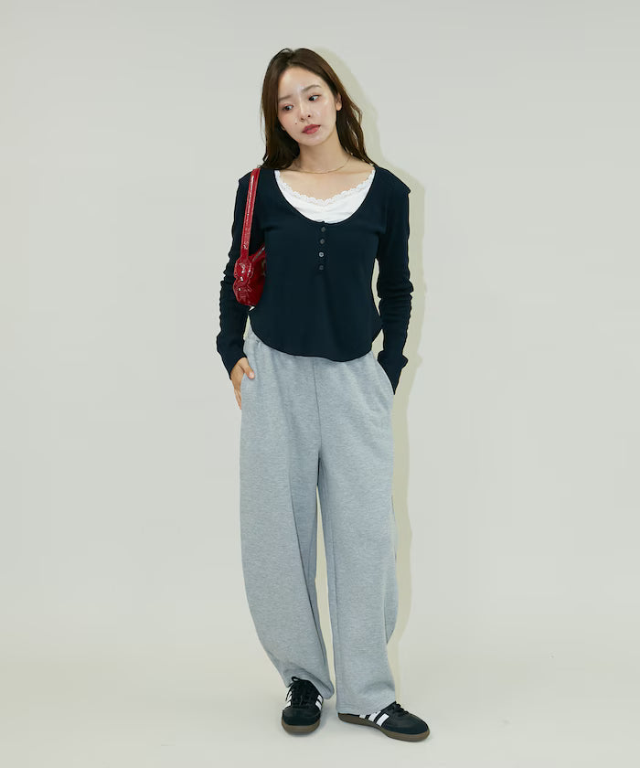 Layered-style henley neck top limited edition