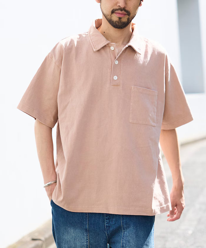 HEAVY WEIGHT/Heavyweight Pigment Short Sleeve Polo Shirt/T-shirt/10.5 oz - Pink
