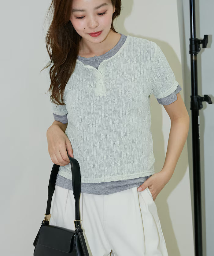 <Set Item> Cut x Jacquard Henry Neck T-Shirt Limited Edition