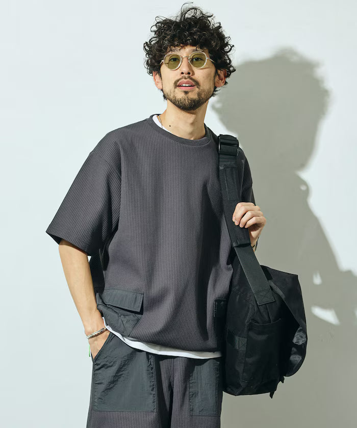 Side Pocket Spindle Tech Thermal Short Sleeve T-Shirt / Big Silhouette - Charcoal Gray