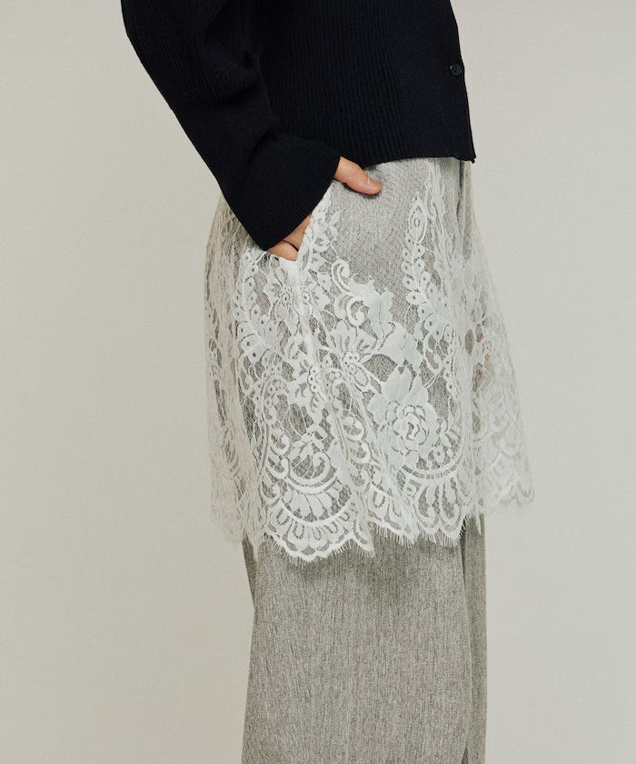 Lace Layered Slacks / Center Press Wide Slacks