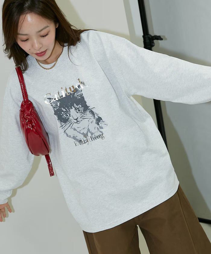 Handwritten-style Cat Print Foil Logo Long Sleeve T Limited Edition