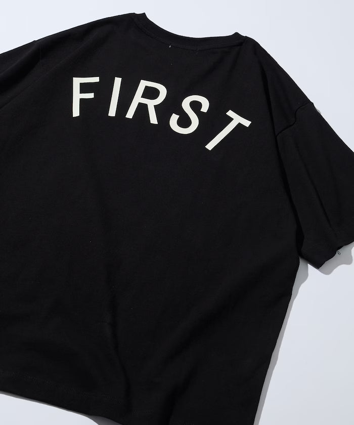 6 oz Front Logo Embroidered Crew Neck T-Shirt / Back Print T-Shirt PRINT ROUND FIRST - Black