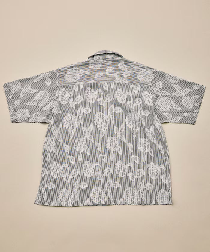India-made Relaxed Fit Cut Jacquard Stripe Open Collar Short Sleeve Shirt