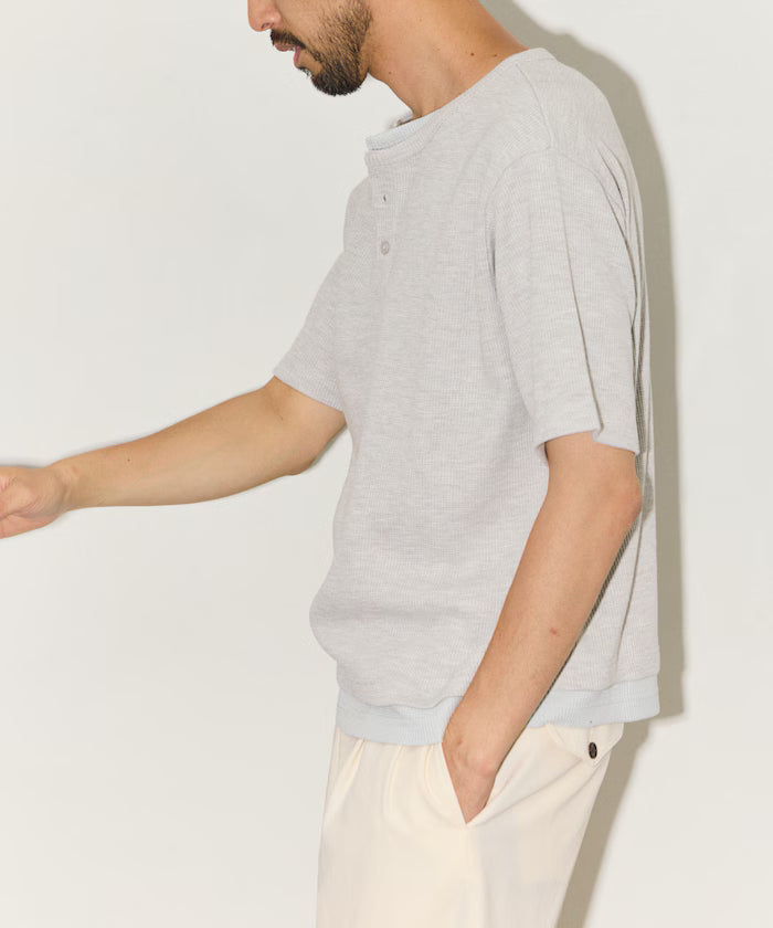 Waffle Fake Layered Henry Neck T-Shirt