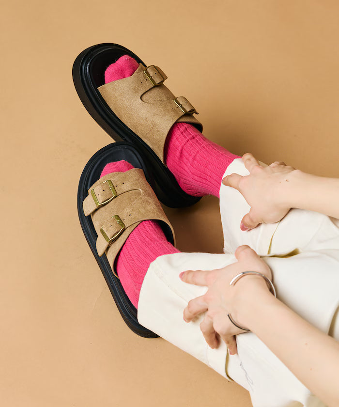 Double Monk Strap Leather Slide Sandals / Platform Sole [23~28cm] 【Limited Edition】