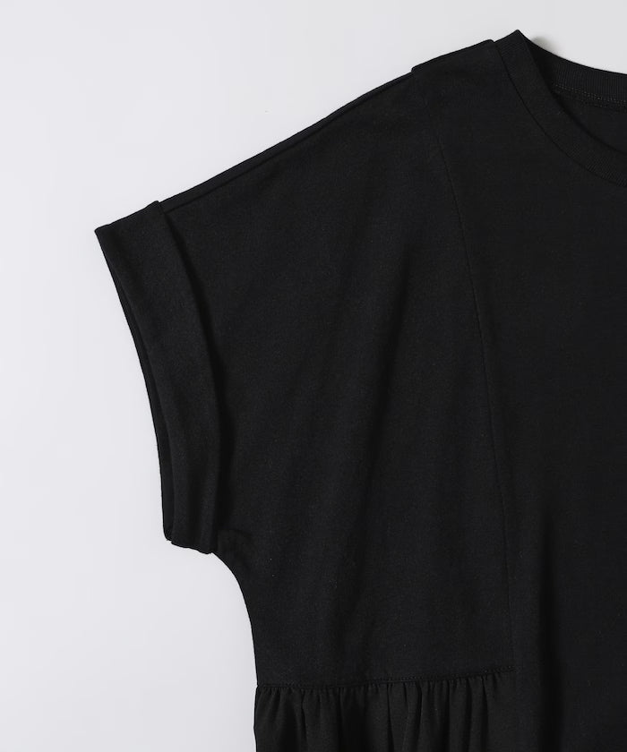 Organic Cotton Mixed Material Docking Gathered Dress