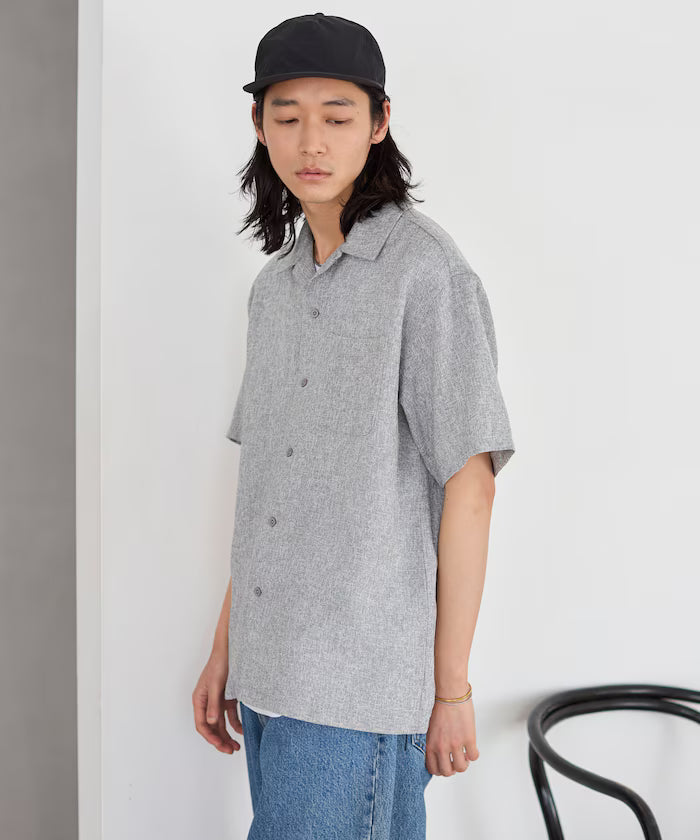 Summer Tweed Short Sleeve Open Collar Shirt / Suitable for Setup