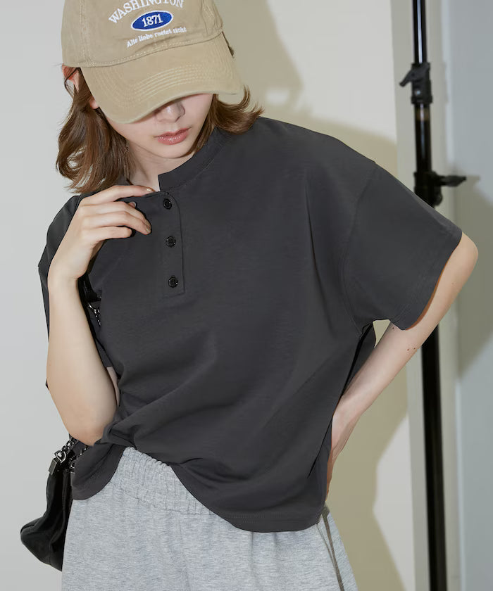 <contact cool> Cool Ponte Henry Neck T-Shirt Limited Release