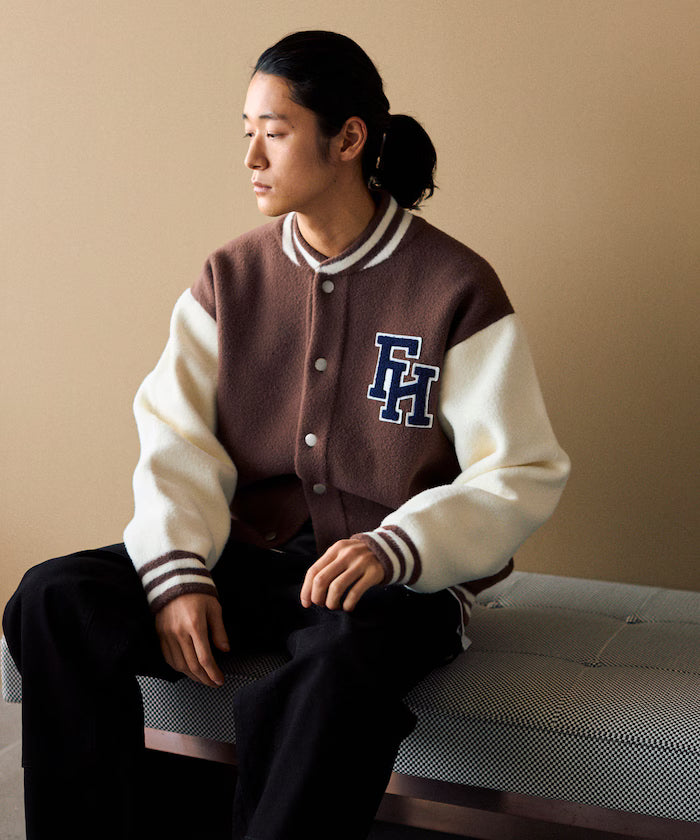 Relaxed Fit Logo Knit Varsity Jacket