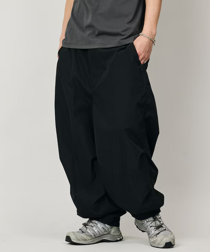 Quick Dry Fabric Wide Silhouette Poly Rip Cross Military Circus Pants/UV Cut/Quick Dry 【Limited Edition】 - Black