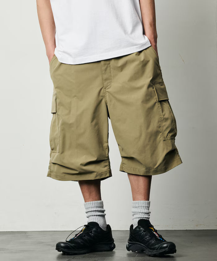 Quick Dry Fabric Wide Silhouette Poly Rip Cross Short Cargo Pants/UV Cut/Quick Dry 【Limited Release】