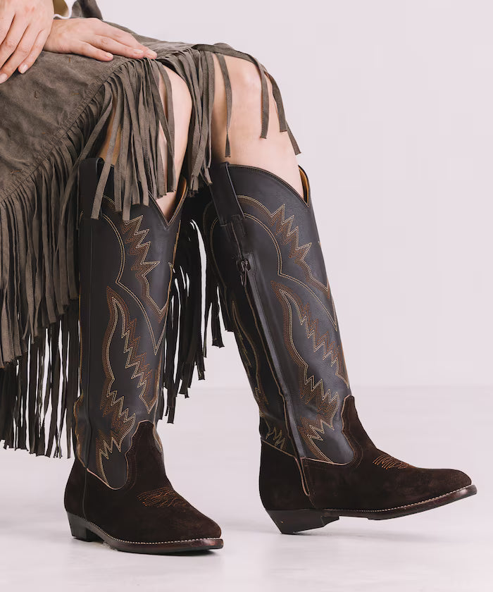 Long western boots/real leather long western boots - Brown