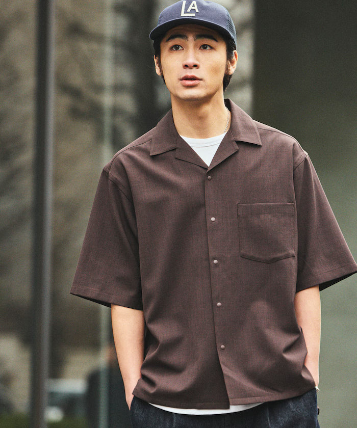 [New Color Addition] Quick-Dry Material Relaxed Fit Open Collar Short Sleeve Shirt Linen-Like