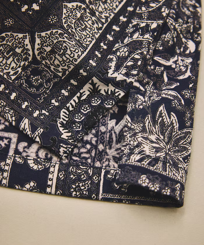 India-made Relaxed Fit Paisley Print Open Collar Short Sleeve Shirt Bandana Pattern