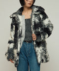 Fake Fur Mid-Length Coat / Fur Coat - Black