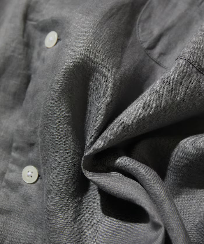 Linen Open Collar Short Sleeve Shirt