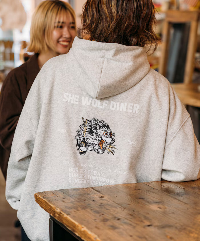 SHE WOLF DINER×FREAK'S STORE/She Wolf Diner Limited Edition Big Silhouette Back Embroidery Hoodie/WOLF 【Limited Release】 - Gray