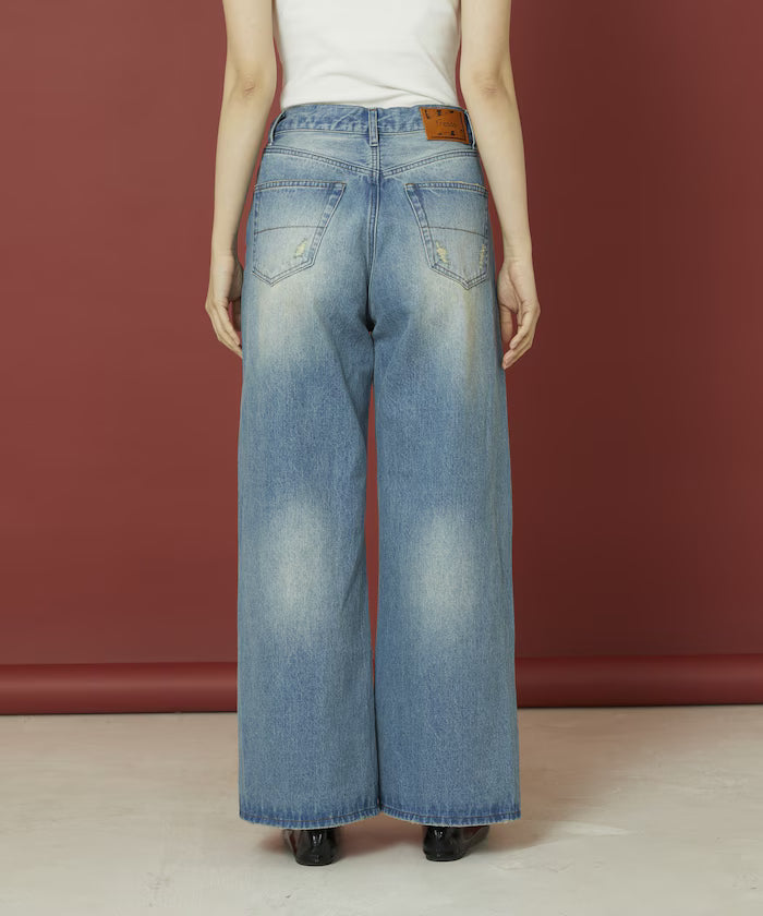 Flower Embroidery Wide Denim