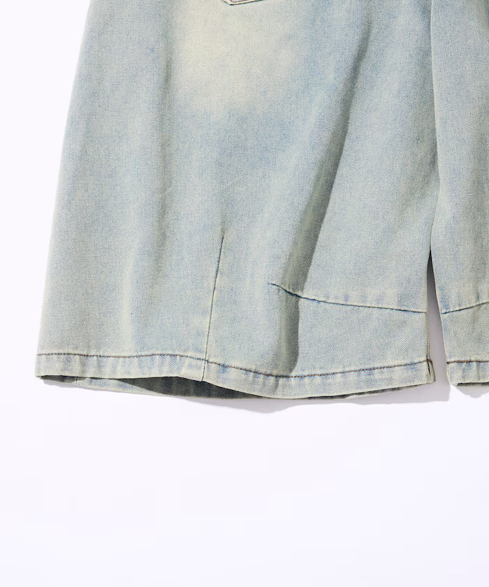 Wide Silhouette Vintage Processed Cropped Curve Denim Shorts