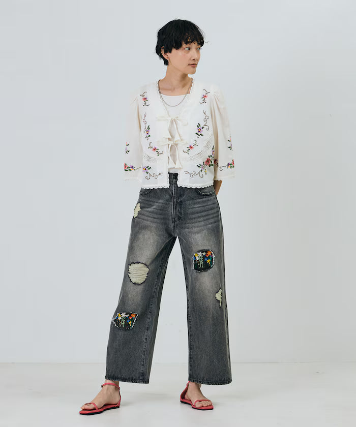 India Flower Cross Embroidery Lace Bolero