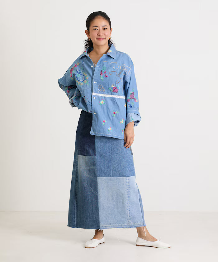 Open Collar Embroidered Shirt Jacket