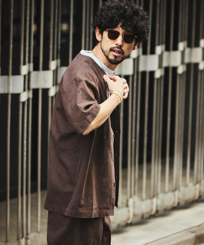 LINEN COTTON V NECK SHIRT